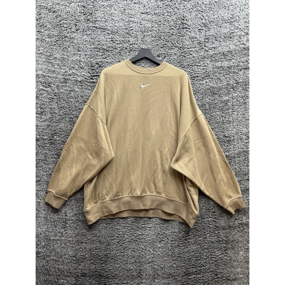 NIKE Sweatshirt Women's Centre Swoosh Light Brown Beige Oversized M